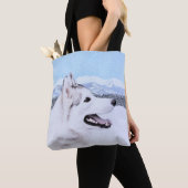 Siberië Husky (zilver en wit) schilderende hond ku Tote Bag (Dichtbij)