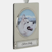 Siberië Husky (zilver en wit) schilderende hond ku Verzilverd Banner Ornament (Rechts)