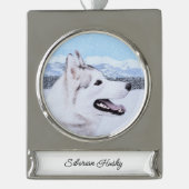 Siberië Husky (zilver en wit) schilderende hond ku Verzilverd Banner Ornament (Voorkant)
