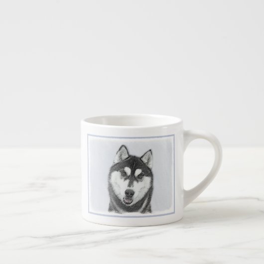 Siberië Husky (zwart-wit) schilderende hond kunst Espresso Kop (Rechts)