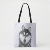 Siberië Husky (zwart-wit) schilderende hond kunst Tote Bag (Voorkant)