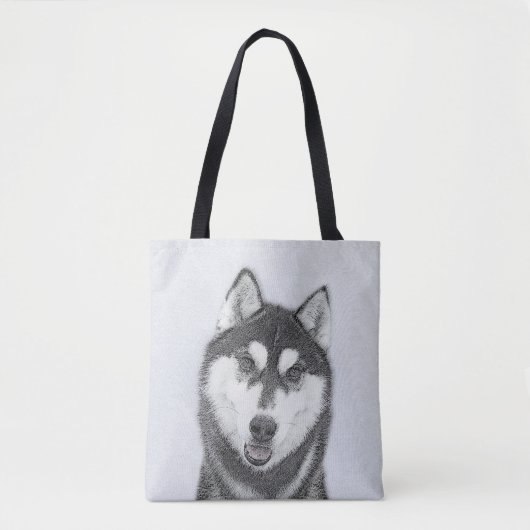Siberië Husky (zwart-wit) schilderende hond kunst Tote Bag (Voorkant)