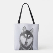 Siberië Husky (zwart-wit) schilderende hond kunst Tote Bag (Achterkant)