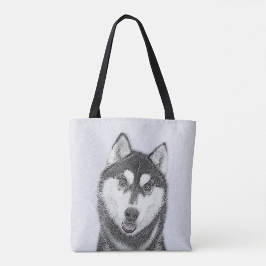 Siberië Husky (zwart-wit) schilderende hond kunst Tote Bag (Achterkant)