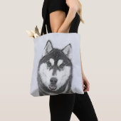Siberië Husky (zwart-wit) schilderende hond kunst Tote Bag (Dichtbij)