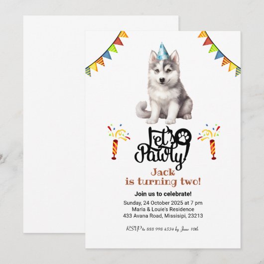 Siberisch Husky Dog Pet Let's Pawty Birthday Kaart (Voorkant / Achterkant)