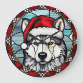 Siberisch Husky Glas in lood Kerst Grote Klok (Voorkant)