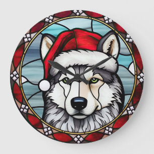 Siberisch Husky Glas in lood Kerst Grote Klok