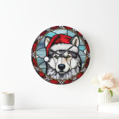 Siberisch Husky Glas in lood Kerst Grote Klok (Huis)