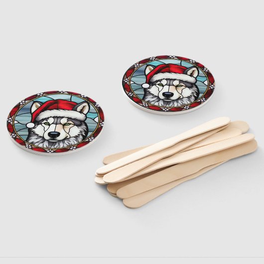 Siberisch Husky Glas in lood Kerst Handwaaier (Niet-gemonteerd)