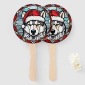 Siberisch Husky Glas in lood Kerst Handwaaier (Voorkant en achterkant)