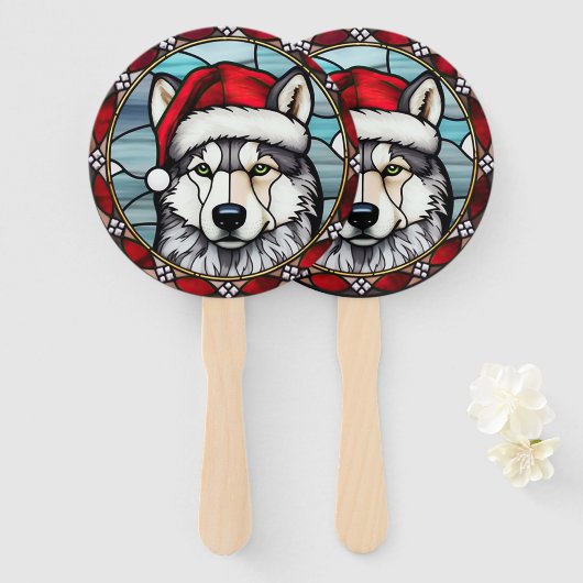 Siberisch Husky Glas in lood Kerst Handwaaier (Voorkant en achterkant)