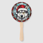 Siberisch Husky Glas in lood Kerst Handwaaier (Voorkant)