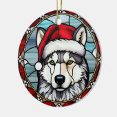 Siberisch Husky Glas in lood Kerst Keramisch Ornament (Links)