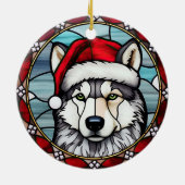 Siberisch Husky Glas in lood Kerst Keramisch Ornament (Achterkant)