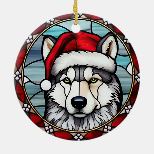 Siberisch Husky Glas in lood Kerst Keramisch Ornament (Achterkant)