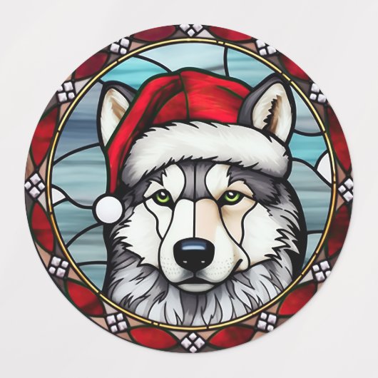 Siberisch Husky Glas in lood Kerst Labels (Design 2)