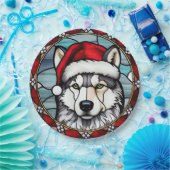 Siberisch Husky Glas in lood Kerst Papieren Bordje (Feest)