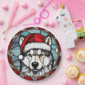 Siberisch Husky Glas in lood Kerst Papieren Bordje (Feest)
