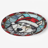 Siberisch Husky Glas in lood Kerst Papieren Bordje (Gekanteld)