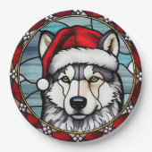 Siberisch Husky Glas in lood Kerst Papieren Bordje (Voorkant)