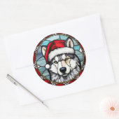 Siberisch Husky Glas in lood Kerst Ronde Sticker (Envelop)