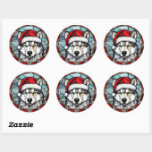 Siberisch Husky Glas in lood Kerst Ronde Sticker (Vel)
