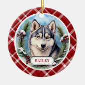 Siberisch Husky Keramische Cirkel Ornament (Voorkant)