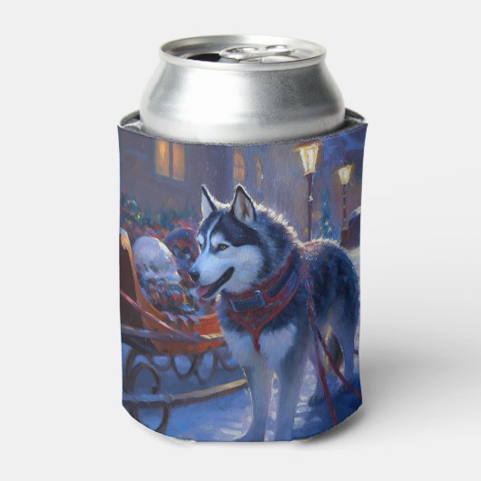Siberisch Husky Kerstfeest Seizoen Blikjeskoeler (Blikje Voorkant)