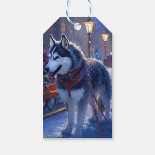 Siberisch Husky Kerstfeest Seizoen Cadeaulabel (Voorkant)