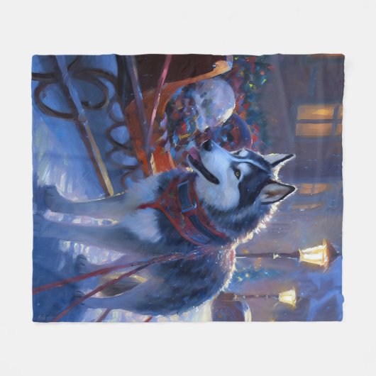 Siberisch Husky Kerstfeest Seizoen Fleece Deken (Voorkant (Horizontaal))