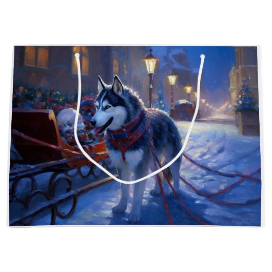 Siberisch Husky Kerstfeest Seizoen Groot Cadeauzakje (Voorkant)
