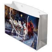 Siberisch Husky Kerstfeest Seizoen Groot Cadeauzakje (Achterkant Gekanteld)