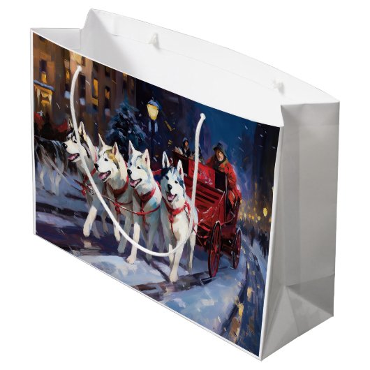 Siberisch Husky Kerstfeest Seizoen Groot Cadeauzakje (Achterkant Gekanteld)