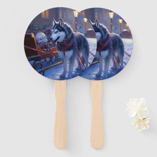 Siberisch Husky Kerstfeest Seizoen Handwaaier (Voorkant en achterkant)