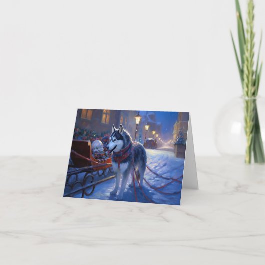 Siberisch Husky Kerstfeest Seizoen Kaart (Voorkant)