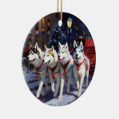 Siberisch Husky Kerstfeest Seizoen Keramisch Ornament (Rechts)