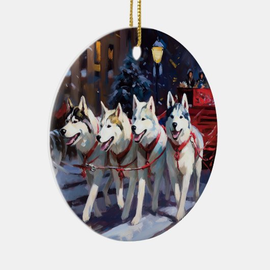 Siberisch Husky Kerstfeest Seizoen Keramisch Ornament (Rechts)