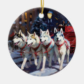 Siberisch Husky Kerstfeest Seizoen Keramisch Ornament (Voorkant)