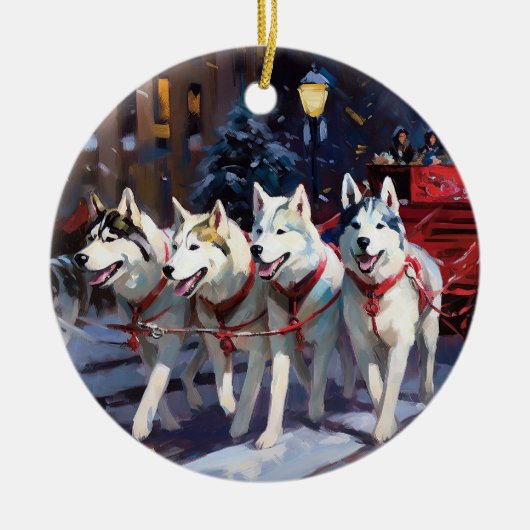 Siberisch Husky Kerstfeest Seizoen Keramisch Ornament (Voorkant)