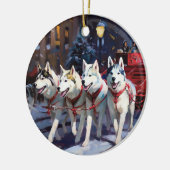 Siberisch Husky Kerstfeest Seizoen Keramisch Ornament (Links)