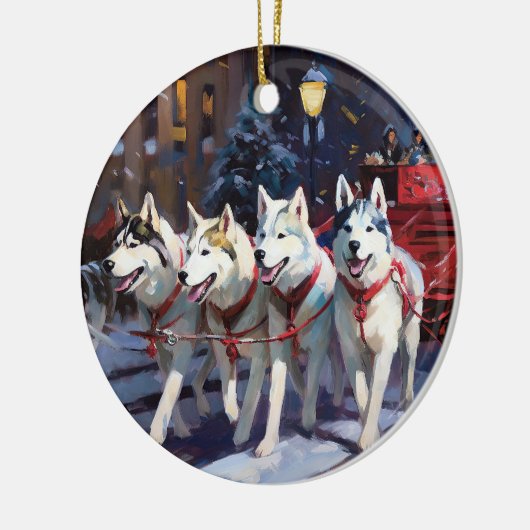 Siberisch Husky Kerstfeest Seizoen Keramisch Ornament (Links)