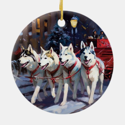 Siberisch Husky Kerstfeest Seizoen Keramisch Ornament (Achterkant)