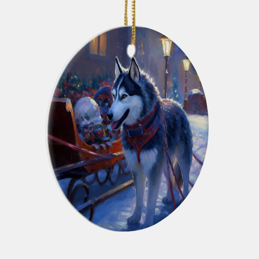 Siberisch Husky Kerstfeest Seizoen Keramisch Ornament (Rechts)