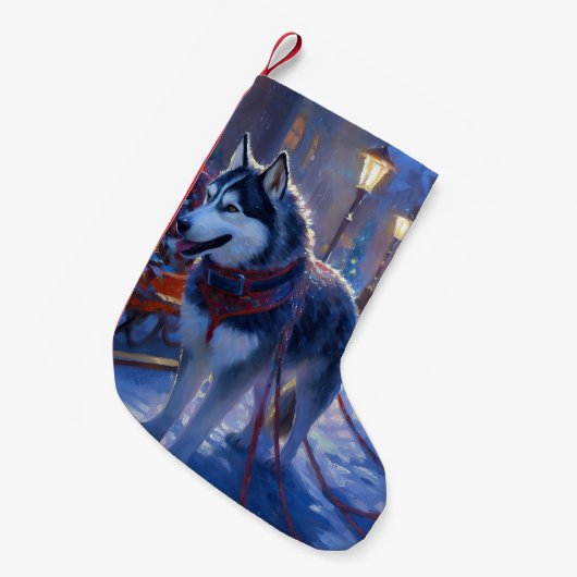 Siberisch Husky Kerstfeest Seizoen Kleine Kerstsok (Voorkant (Hangend))