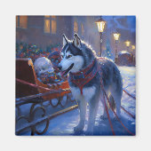 Siberisch Husky Kerstfeest Seizoen Magneet (Voorkant)