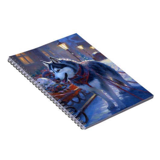 Siberisch Husky Kerstfeest Seizoen Notitieboek (Rechterzijde)