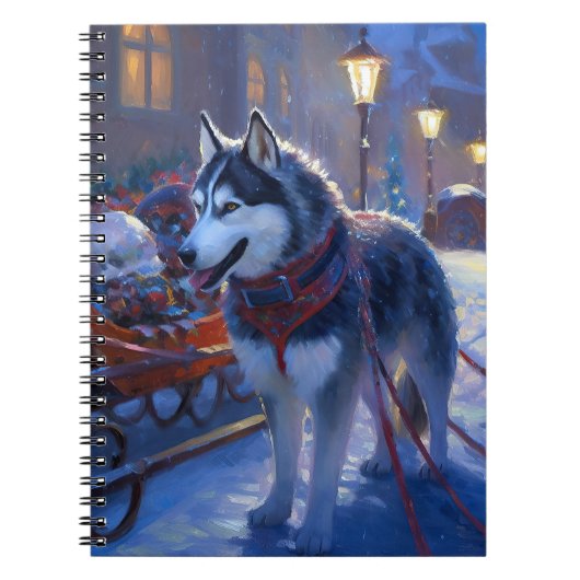 Siberisch Husky Kerstfeest Seizoen Notitieboek (Voorkant)