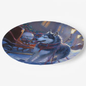 Siberisch Husky Kerstfeest Seizoen Papieren Bordje (Gekanteld)