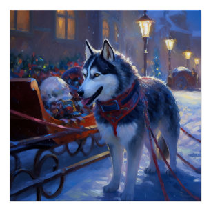 Siberisch Husky Kerstfeest Seizoen Perfect Poster